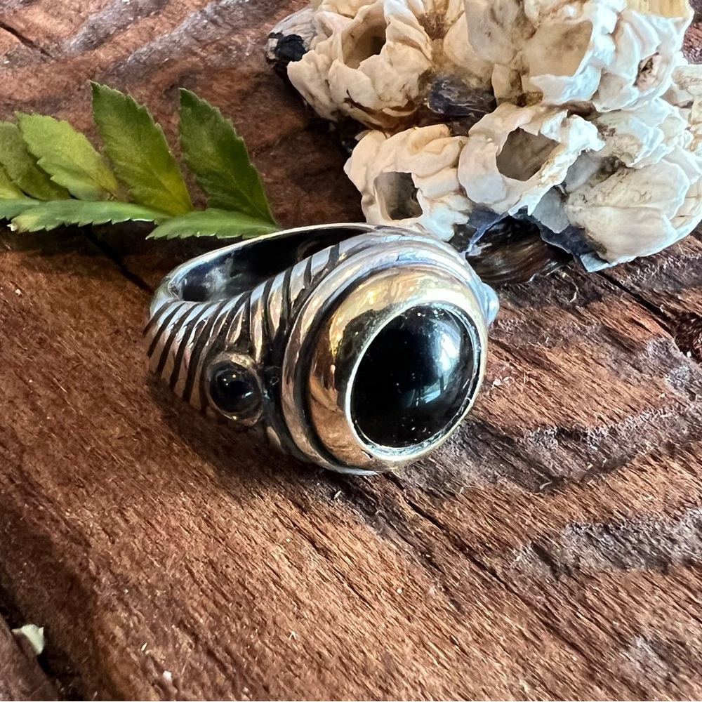 Artisan Onyx 14K Gold & Silver Ring Signet Male Unisex Etched Pinky Gem 5.75